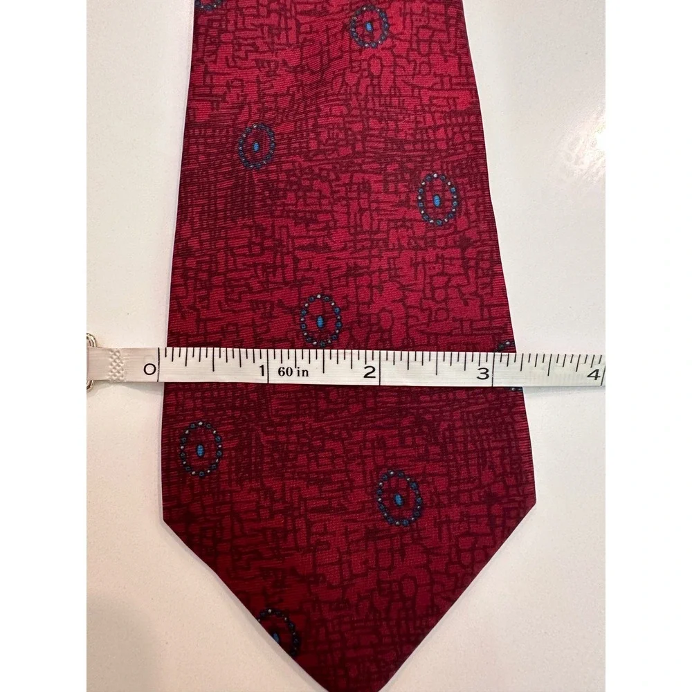 Valentino Cravatte Mens Silk Tie Burgundy Red Blue Medallion Made in Italy